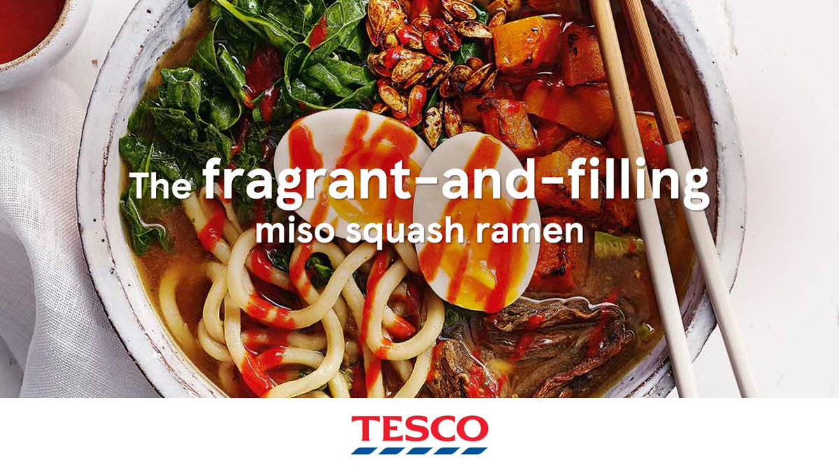 Tesco's tweet photo. It’s noodle night! Made with an entire butternut squash (skin and all!) this miso squash ramen is a #FakeawayFriday that’s packed with goodness and just the dish for #Vegetarian loved ones too.
https://t.co/LxrVRGwdbE https://t.co/kZ2yAivoeK
