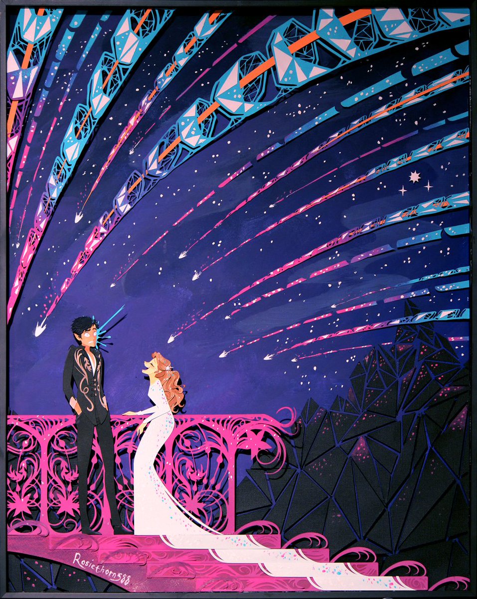 rosiethorns88's tweet photo. To celebrate #ACOFAS release, made a papercraft of the starfall scene from #ACOMAF! A defining moment; not b/c of the awareness or longing, but laughter. It finally broke the tension between these two – and all it took was some splattered star spirit to the face! #rhysand #feyre https://t.co/HwpV39n7F8