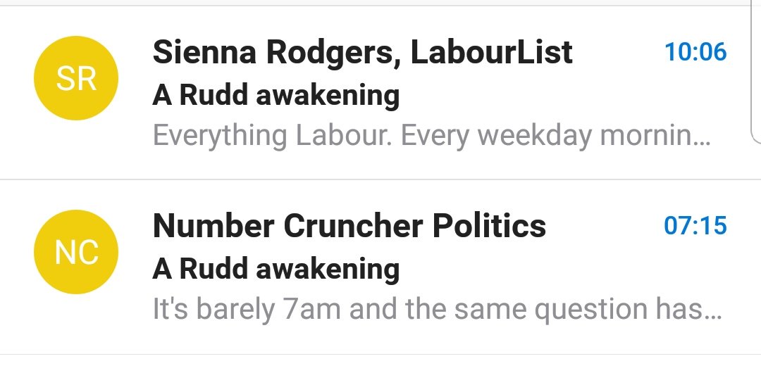 WilliamPHDyer's tweet photo. Both @LabourList and @NCPoliticsUK seem to be on the same wavelength this morning. 😁😁😁 #Rudderless #RuddResign https://t.co/cujeTXFc3N
