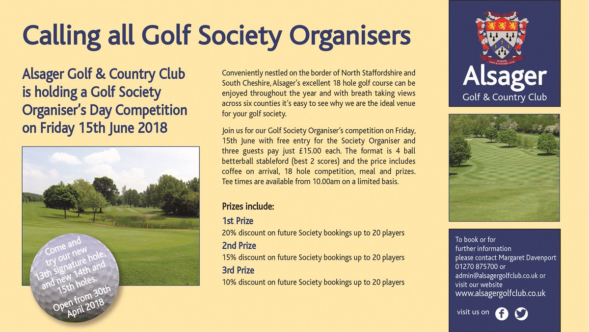 Alsager Golf Club (@alsagergcc) on Twitter photo #golfsociety <a href="/GolfersLocal/">Golfers Local</a> <a href="/MidlandsGolfer/">Midlands Golfer</a> Great time to book your space on our Golf Society Organisers Day <a href="/golfsocietiesuk/">Golf South Societies</a> <a href="/TheGolfSociety/">The Golf Society.net</a> <a href="/TheGolfSociety/">The Golf Society.net</a>. New holes open today.#greatsocietygolf #golfsociety <a href="/GolfersLocal/">Golfers Local</a> <a href="/MidlandsGolfer/">Midlands Golfer</a> Great time to book your space on our Golf Society Organisers Day <a href="/golfsocietiesuk/">Golf South Societies</a> <a href="/TheGolfSociety/">The Golf Society.net</a> <a href="/TheGolfSociety/">The Golf Society.net</a>. New holes open today.#greatsocietygolf