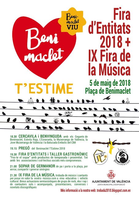 BenimacletViu's tweet photo. #benimaclettestime #IXfirademúsicaenvalencià 5 de maig @cimbenimaclet @MusicalBeni @MagacimTV @AjuntamentVLC https://t.co/7oNxKDgPzH