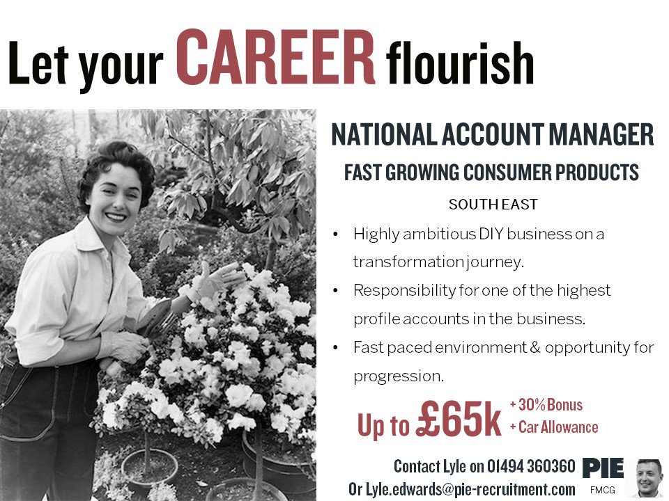 pierecruitment's tweet photo. Time to let your #career flourish with this exciting #NationalAccount Manager opportunity with a fast growing #Consumer products business in the #SouthEast! Find out more by contacting our #FMCG Team today on 01494 360360 >> https://t.co/jdPwT53qcq #Sales #Recruitment https://t.co/9a9Z5IIhkw