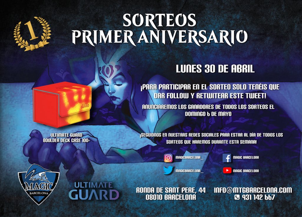MagicBarcelona_'s tweet photo. Como ya sabréis esta semana cumplimos un añito 🤩 y para celebrarlo vamos a hacer varios sorteos. ¡Hoy es el primero y lo hacemos en Twitter! ¡Si queréis participar y llevaros esta deckbox seguid las instrucciones de la imagen! 🙂
PD: Mañana estad atentos a nuestro Facebook 😛😛 https://t.co/9JYV4m4XAN