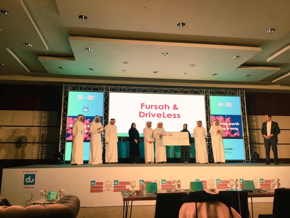 EntMagazineME's tweet photo. And the winners for @dutweets’ #dustartupchallenge are Mabany at 1st place winning AED25k, Emit at 2nd place with AED15k and Fursah and Driverless on 3rd place taking AED10k—congratulations! #startups #Dubai https://t.co/rMqOlOXMwB