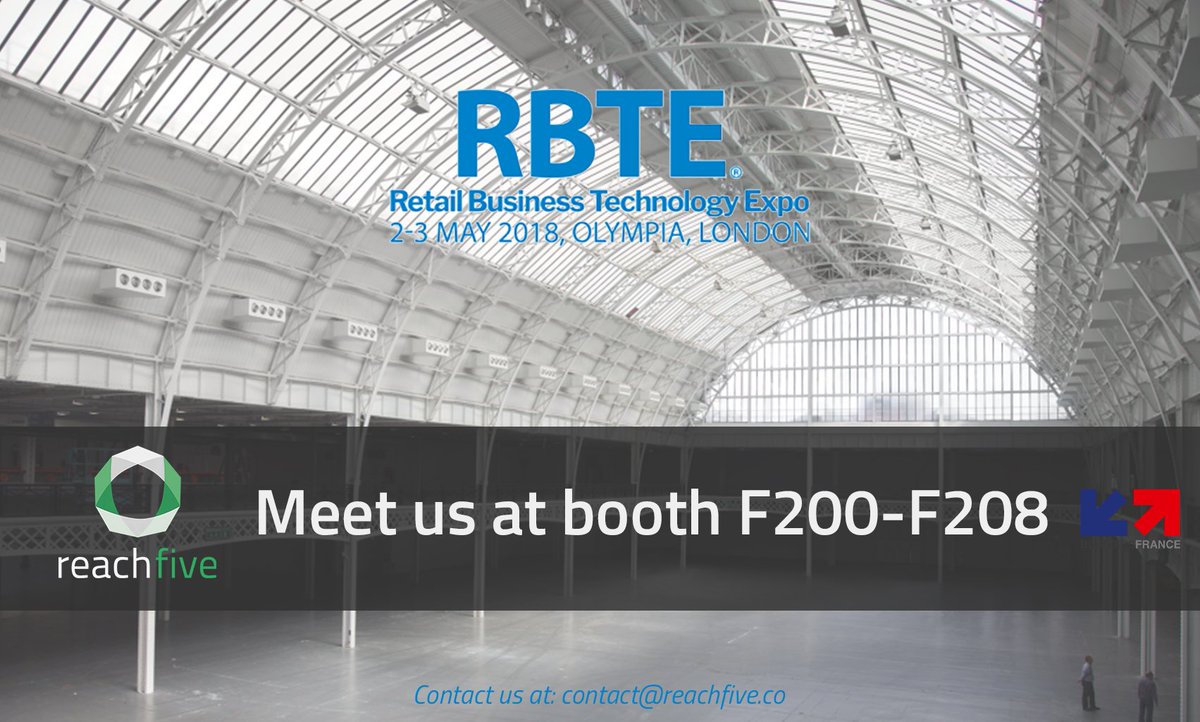 ReachFive's tweet photo. Meet our team @rbtexpo @olympia_london at Booth F200-F208 with @businessfrance @LaFrenchTech #RBTE2018 #retailtech #ReachFive #CIAM #Authentication #omnichannel https://t.co/Fe8vm9FzCX
