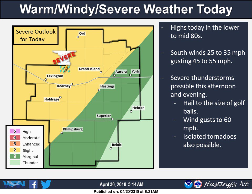 Highs in the lower 80s with south winds of 25 to 35 mph with gusts to 45 to 55 mph today. Then a chance for thunderstorms mainly late this a