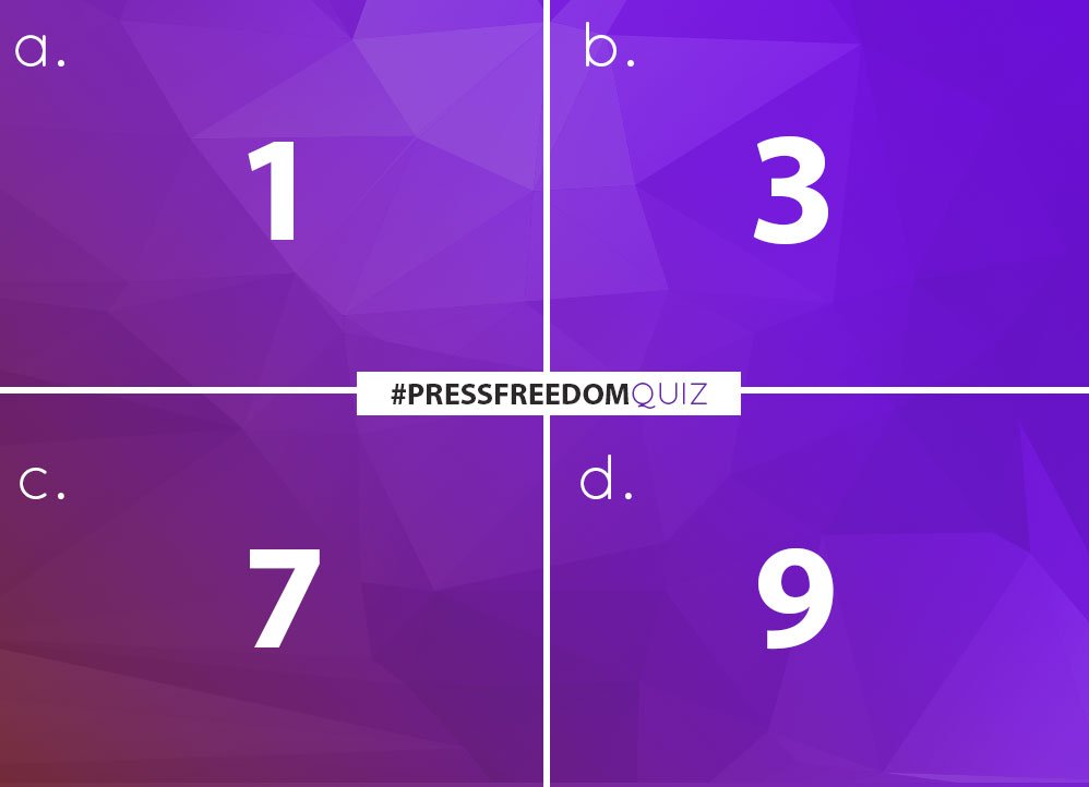 UNESCO's tweet photo. For every 10 cases of killings of journalists, how many are resolved?

https://t.co/OAlNX26g3l #PressFreedom #WorldPressFreedomDay #Quiz https://t.co/wJMvVc0eVO