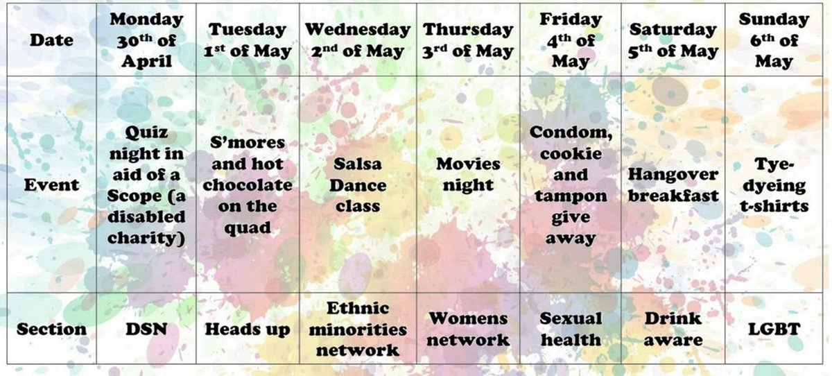 TelfordHall1's tweet photo. *WELFARE AND DIVERSITY WEEK*
Today we have the first event of welfare and diversity week, a pub quiz in the Village Bar at 7pm. 
Bring your flat!
It costs £1 to enter with proceeds going to @scope https://t.co/lrUZwHQpds