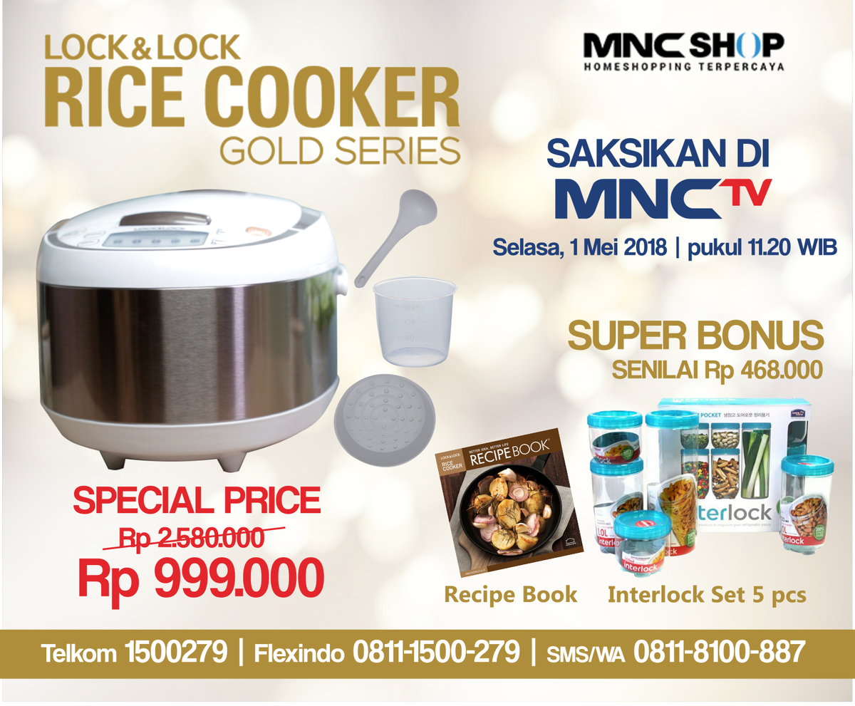 Hasil gambar untuk Lock N Lock Rice Cooker Gold Series mnc shop