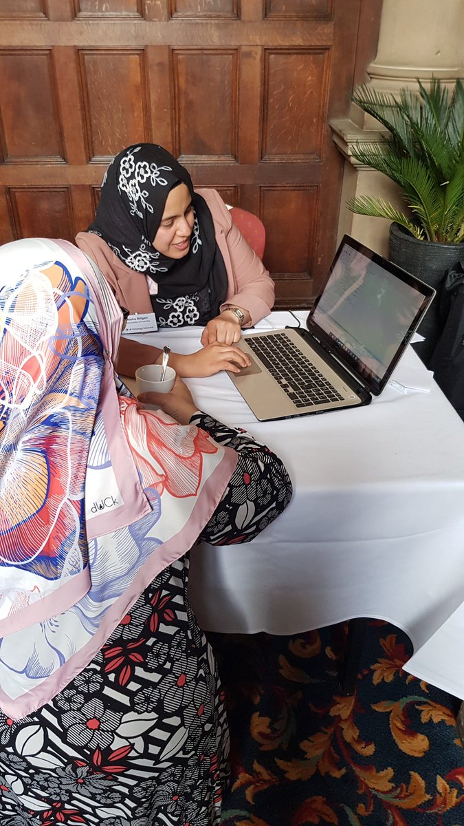 jdwarrender's tweet image. Aisha, Nizal and Mohammad presenting their work at the #ukon2018 poster and demo session