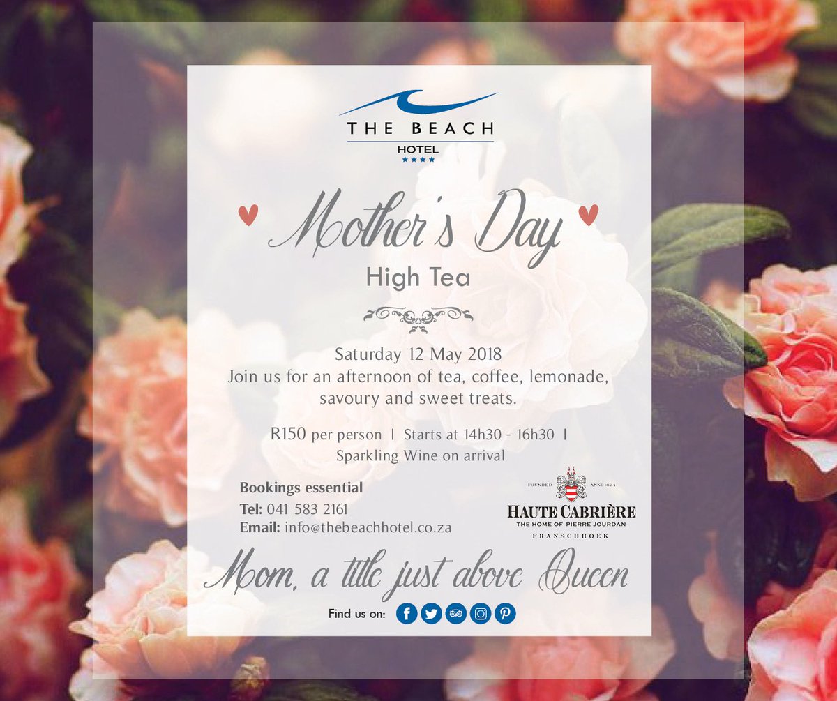 SPOIL YOUR MOM by treating her to a fantastic High Tea! It will be an afternoon filled with delicious sweet and savoury treats, coffee, tea and homemade lemonade that you can share and enjoy!