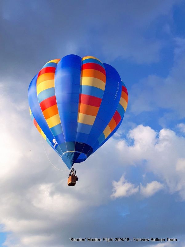 fairviewballoon's tweet photo. 'Shades' G-OFBT Maiden Flight. Big thanks to Camerons Balloons. Looks great in the sky &amp; a joy to fly.  @cameronballoons https://t.co/EpYPwUJllo