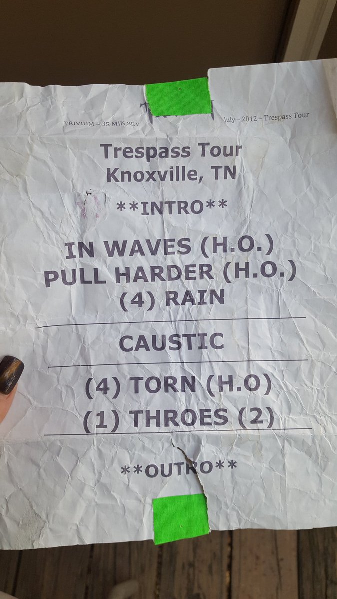 LacyLethal's tweet photo. @matthewkheafy found this old keepsake! 6yrs since @TriviumOfficial has been to Knoxville! I've driven thousands of miles for 20 Trivium shows beyond excited that my 21st Trivium show is only 15mins from my house! 🤘 @TriviumPaolo @coreytrivium @AlexBentDrums https://t.co/F2DOtPUIv8