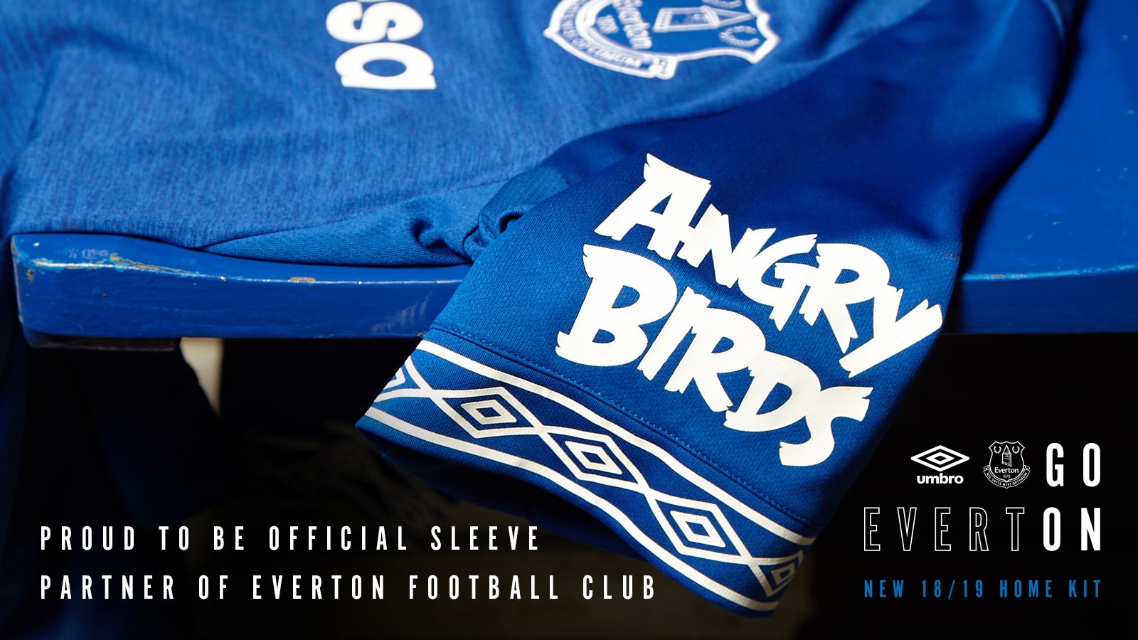 Red on X Proud to be on the sleeve of everton s new 18 19 home shirt. Come on you Blues COYB AngryBirds https t 5mIJnhyuhi X
