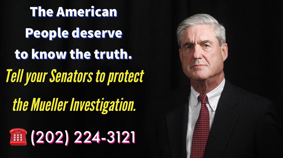 Judiciary committee passed bill to protect Mueller, but McConnell won’t bring it to a vote!

Call both your Senators, and ask them to tell McConnell that we need a Vote on S. 2644. Put it on the floor!!!

#ProtectMueller #TrumpRussiaInvestigation