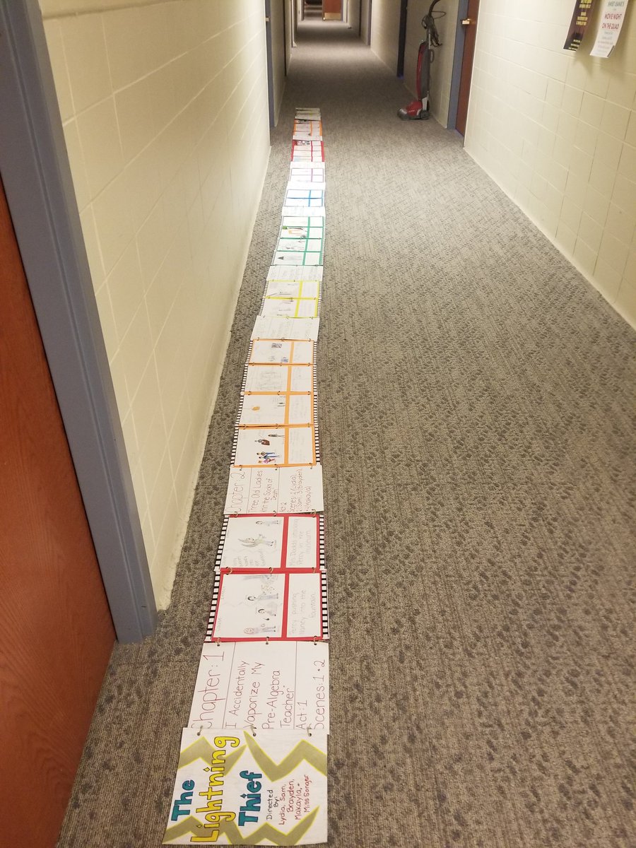 HNSonger's tweet photo. Over the past 2 weeks, we have been reading "The Lightning Thief" by @camphalfblood The students have been the "movie directors" and created film strips to show the different scene of each chapter. Today we are acting out our scenes! Its Monday Funday in 4th grade! #4th #teaching https://t.co/nQiJsaZVdc