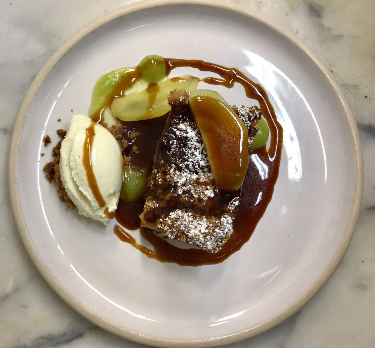 What a dessert... It's the last few days of beef week, and this weather calls for something hearty... Apple cake beef caramel milk ice cream. #BeefWeek #Beefupyourweek #beefy #Foodie