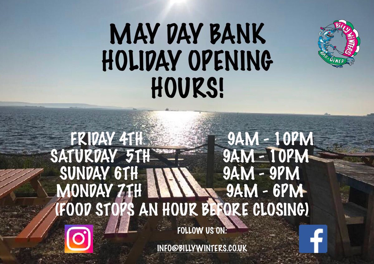 BillyWinters_'s tweet photo. MAY BANK HOLIDAY!!!
Our opening times are here and you’re getting a few extra hours out of us, so make the most of it!! https://t.co/hV1gBECfzj