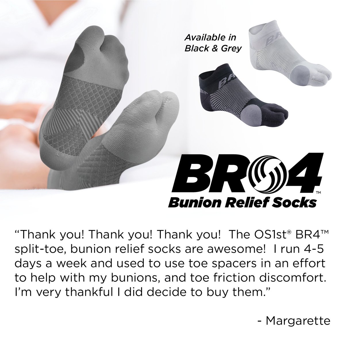 OS1stUSA's tweet photo. Check out this review of our OS1st® BR4™ Bunion Relief Socks!  OS1st® BR4’s patent pending split-toe design relieves bunion pain and toe friction in a lightweight, breathable sock!  https://t.co/WNePhJ6u7u  #braceyourpace #baselayerbracing #bunionrelief #bunionsock #bunionbrace https://t.co/hk1p0EM1ok