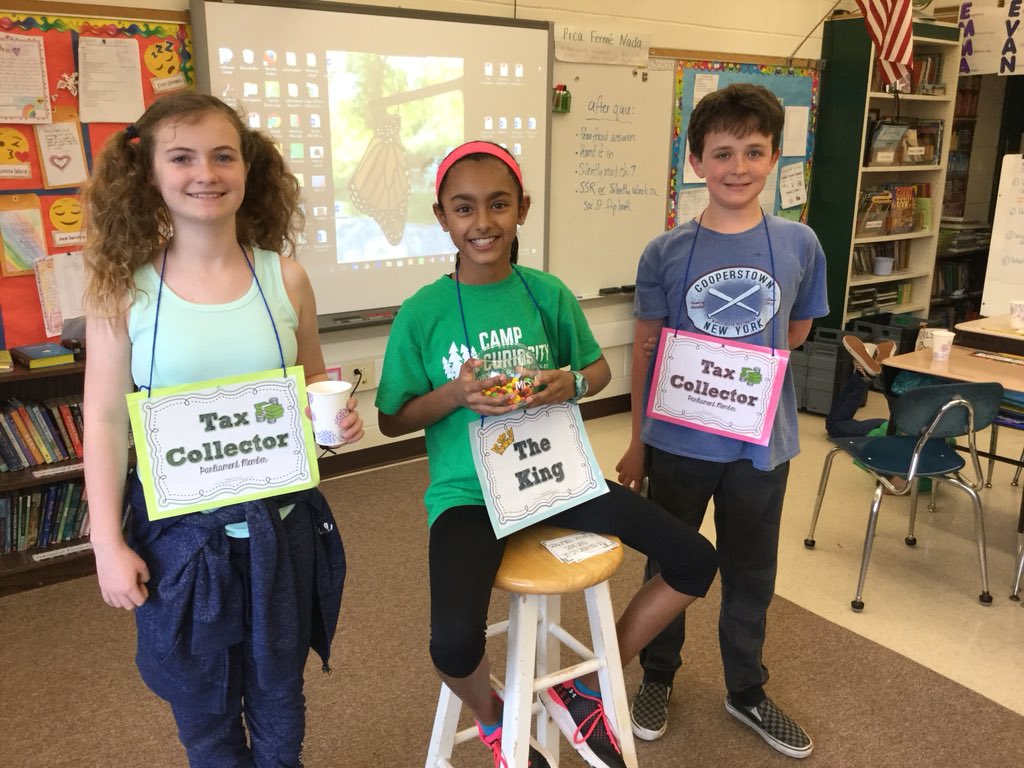HedyArdito's tweet photo. Ss (colonists) began this activity with 15 pieces of candy. The king declared several unfair laws and colonists had to pay with candy. Most colonists had no candy left after the king’s tax collectors made their rounds. 
Taxation without Representation is not fair!! @CBGaymanES https://t.co/QPRY4kxWpX
