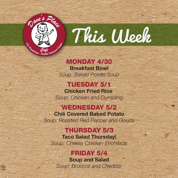OUHSCDining's tweet image. Stop by and enjoy a delicious special this week! 😁 🍽️