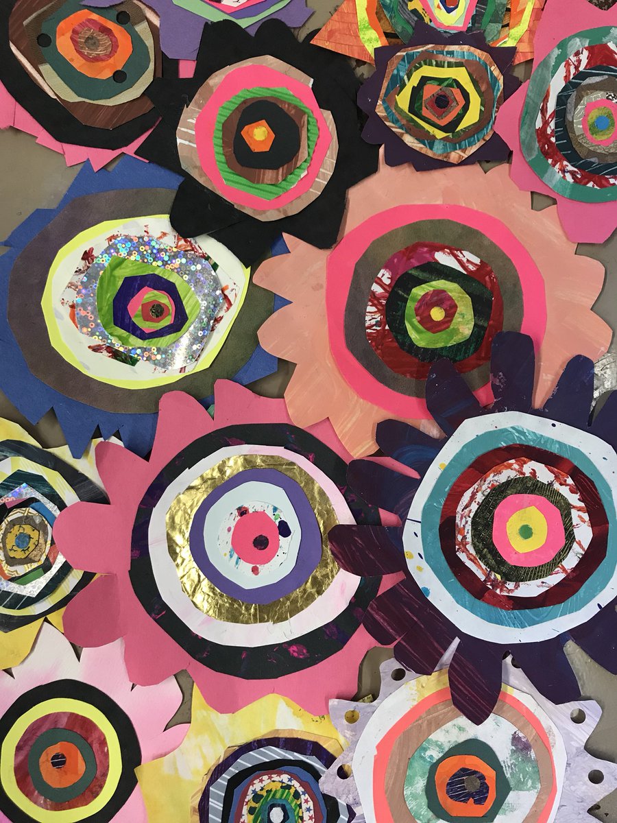 JennaRKennedy's tweet photo. Kandinsky inspired spring flowers by the Gr. 1/2 class. #strwsd https://t.co/TwP7OEm9Xv