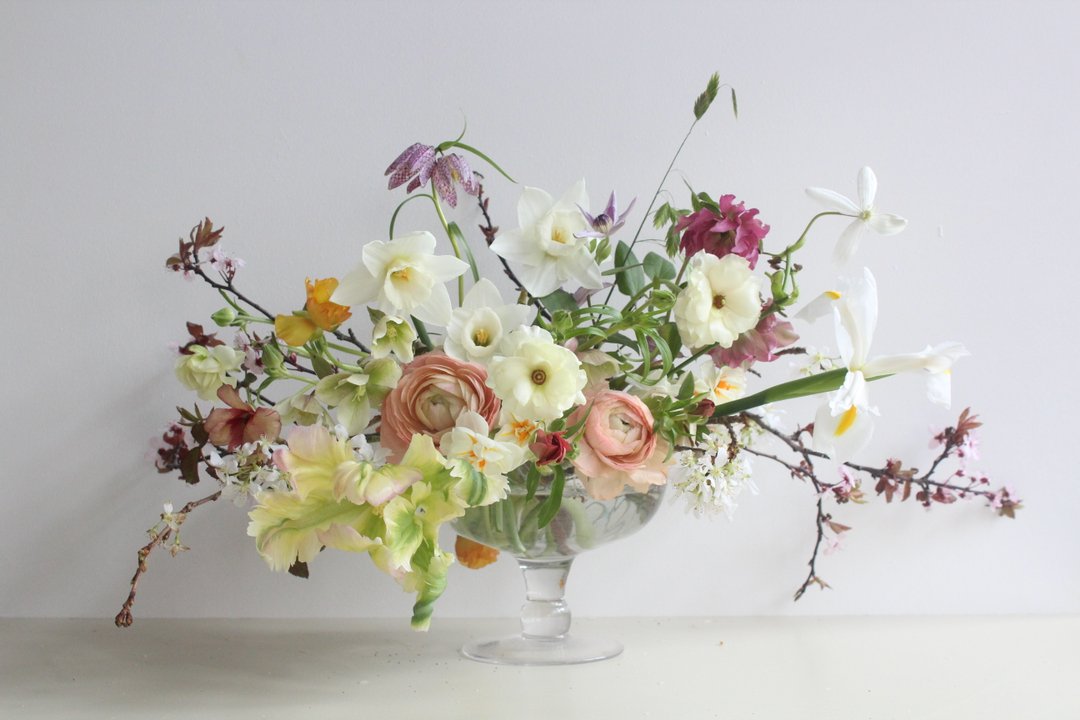 Such bouncy, lively spring flowers in this vase this morning.