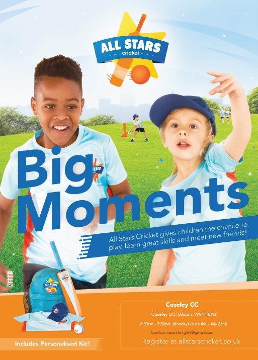 Children aged 5-8 can start playing cricket at special sessions run by Coseley Cricket Club every Monday from 4 June - 23 July, 6.30pm-7.30pm. For more info. contact Coseley Cricket Club at coseleycc@gmail.com