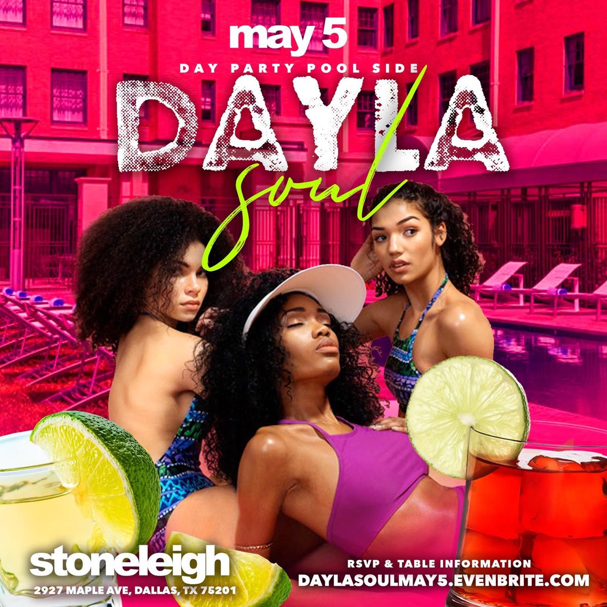 [CINCO DE MAYO] #DAYlasoul DAY/Pool Party @ The Stoneleigh Hotel #UPTOWNDALLAS
3PM - 8PM. Free til 4pm w/RSVP and Don Julio sampling until 5pm. Stylish attire (NO ATHLETIC WEAR) Swimwear optional. There will be guest DJs + Food + #Hookah. RSVP NOW!! @PartyChaser @TheDesireGroup_