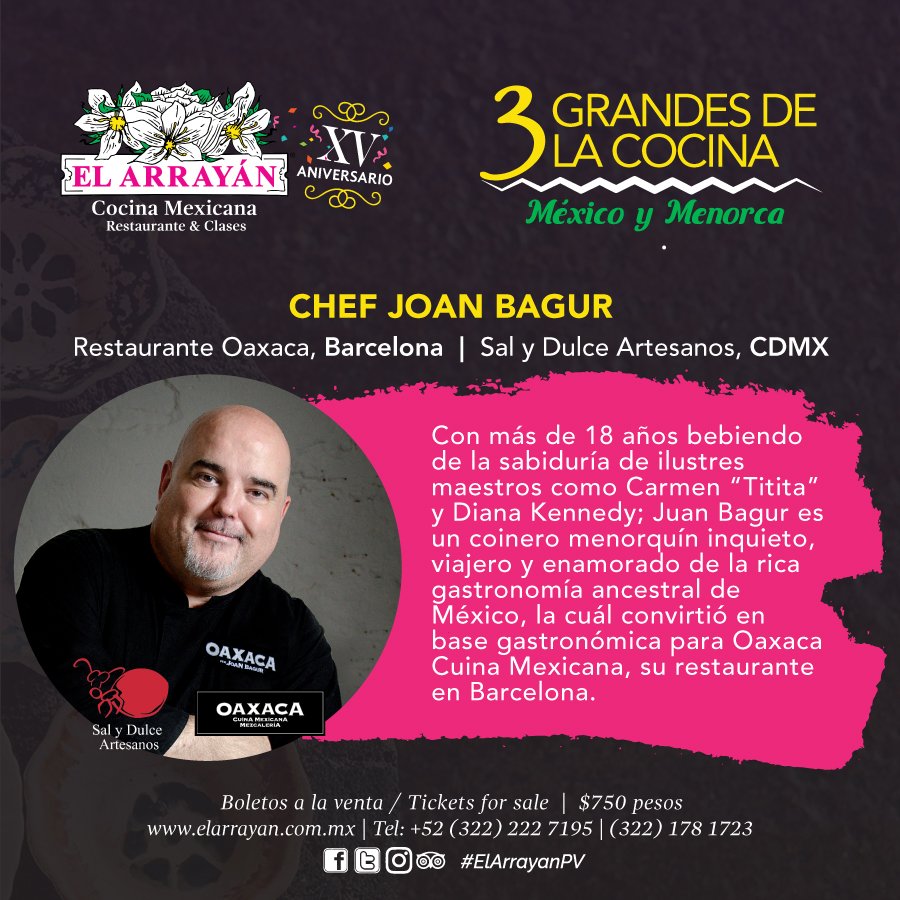 elarrayanpv's tweet photo. El próximo 12 de mayo tendremos de invitado al Chef @joanbagur2 nacido en Menorca y enamorado de la gastronomía mexicana.
Conoce más sobre él y nuestro evento 👉 https://t.co/UYf9fzV3ia
#PuertoVallarta #Jalisco #Mexquisito #SaboresdeMexico #ElArrayanPV #15Aniversario https://t.co/HSUh1ZclSj
