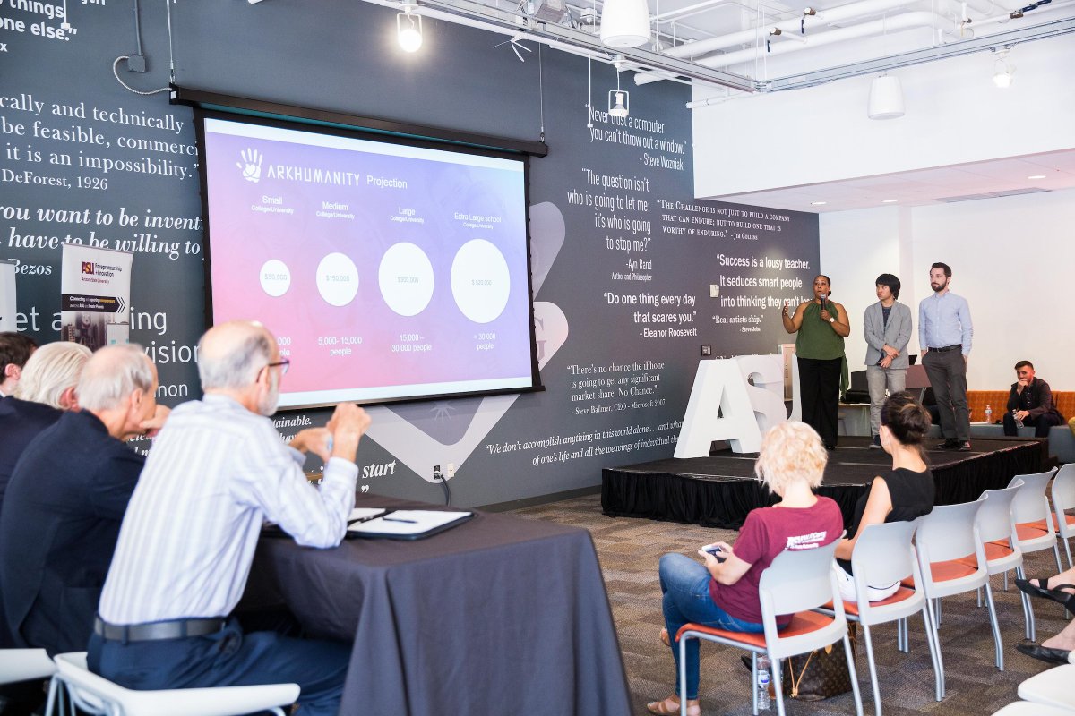 asunews's tweet photo. Who knows where these #startups will go? ASU entrepreneurs win more than $300,000 to nurture ventures at #ASUDemoDays. https://t.co/SJWU60dUMX @EntrepreneurASU https://t.co/8lwN0uBaYH