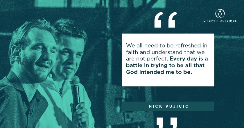 nickvujicic's tweet photo. If you keep on forcing yourself to be someone the world expects you to be, it will only exhaust you. Shift your priority to who God intends you to be. @LWLhope https://t.co/gkJnVndrY3