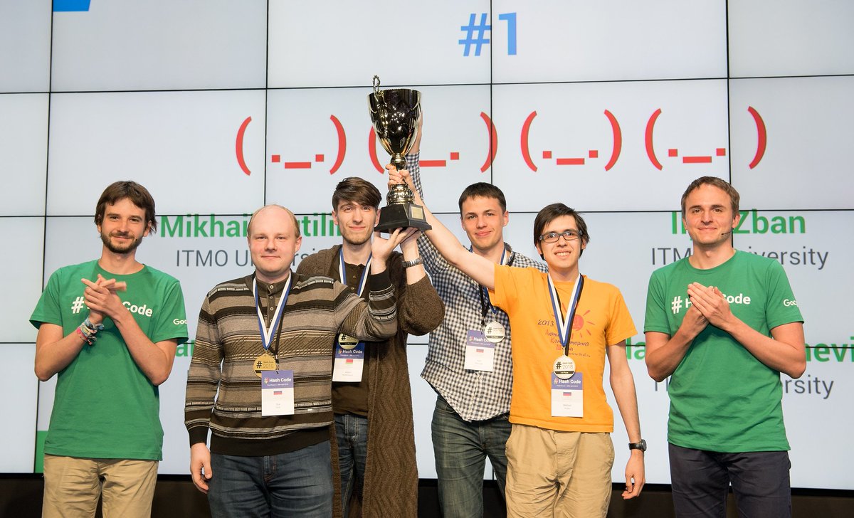 gcodingcomps's tweet image. Congrats to team ( ._.) ( ._. ) (._.) (._. ) from Russia and Belarus for claiming the title of #HashCode 2018 champion at Google Ireland this weekend! 🏆 Thanks to all for participating! 🎉