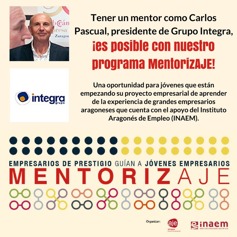 Tener un mentor como Carlos Pascual, presidente de Grupo Integra <a href="/eformedia/">Efor</a>, ¡es posible con nuestro programa #MentorizAJE! 🔝 Nuestro proyecto estrella con el apoyo de <a href="/Inaempleo/">Inaem</a> para jóvenes que están empezando su proyecto empresarial 🚀 Más info: ajearagon.com/proyectos_fich…