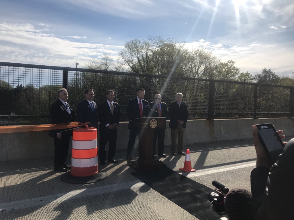 MDSHA's tweet photo. . @GovHogan announces that four lanes of the EB Severn River Bridge are now open for travel, one month early. The $22.8 million project was Anne Arundel County's #2 Project and was completed in just eight months, one month ahead of schedule. VJ #MDOT #MDisOpenforBusiness https://t.co/wrIhbvXPP3