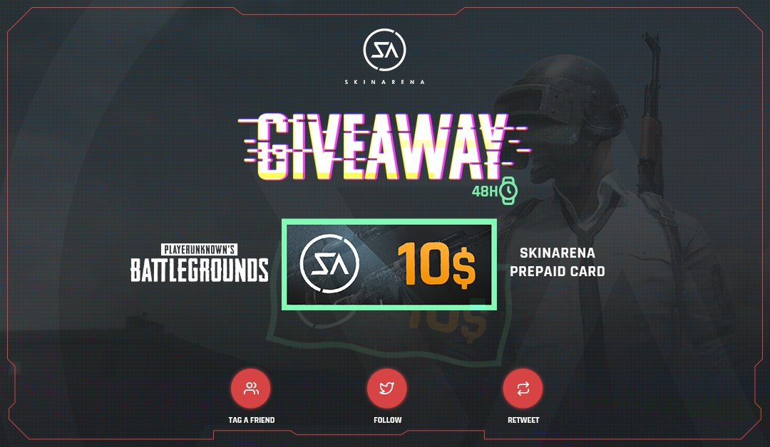 SkinArenaCS's tweet photo. 48H GIVEAWAY! Win: $10 PrePaid Card π
β
Follow us
β
Retweet & Tag a Friend
β
Visit & Play 1 Round: https://t.co/GYq4250Dvf
β
Join Group: https://t.co/eiVaueDjPk
π Winner will be announced on Wednesday! Good luck βοΈ
#Skinarena #PUBG #PUBGGiveaway #giveaway https://t.co/pIcX14VgY6