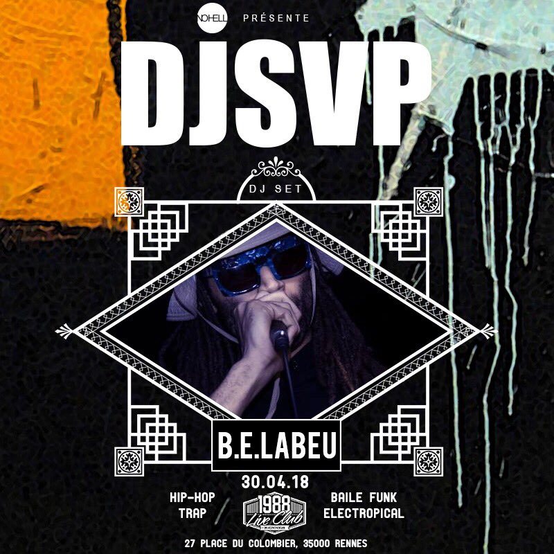 Je suis à #Rennes ce soir pour une #DJSVP Avec <a href="/DJLORDISSA/">𝔻𝕁 𝕃𝕆ℝ𝔻 𝕀𝕊𝕊Ä</a> <a href="/dang_frere/">D A N G</a> <a href="/soall_b/">SOALL</a> <a href="/maclarnaque/">Maclarnaque</a> @jb_bass au <a href="/1988LiveClub/">1988 Live Club</a> #TeamNOHELL #NOHELL4HIPHOP #NOHELL4RENNES