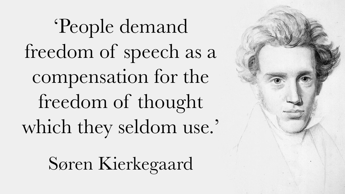Waterstones's tweet photo. 'People demand freedom of speech as a compensation for the freedom of thought which they seldom use.' 
- Søren Kierkegaard, born #OnThisDay in 1813 https://t.co/EH15VvU5uY
