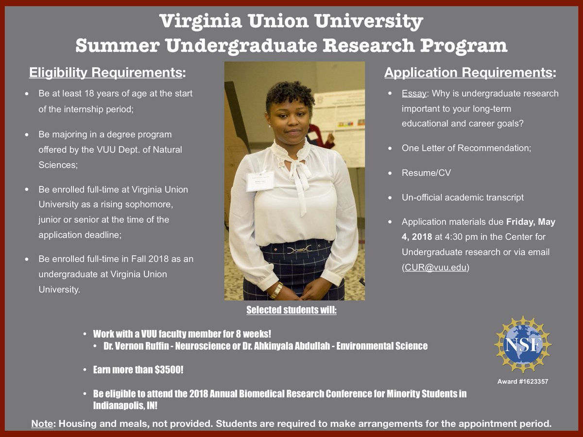 CUR_VUU's tweet photo. Good morning #VUU Panthers! Don't forget to apply for this PAID summer research opportunity! Visit Ellison 203 for more information! #VUUCUR #VUUSTEM https://t.co/ngDPPDn8vA