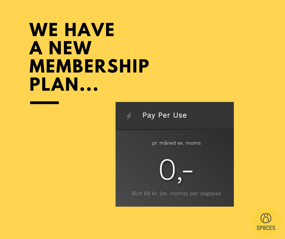 Lobbyhey's tweet photo. We are happy to introduce an additional membership plan: pay-as-you-go😃 Getting all the benefits around a Sp8ces membership and only paying when using our Work Clubs #coworking #futureofwork #workclubs #kontorfællesskab https://t.co/0SUAQGoUpW