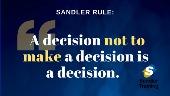 shan_lipp's tweet photo. A decision NOT to make a decision IS a decision. There are only two clear futures: Yes and No. A think it over is as good as a no.
#MondayMotivation #Success #SalesSuccess #SandlerQuotes #SandlerRules https://t.co/IMpUycBAUr