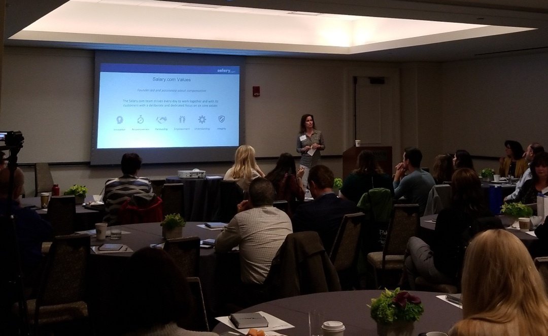CompAnalystSLRY's tweet photo. The CMO of @Salary.com, Alys Scott, opening the day with a welcome and overview of  the organization's mission and vision #compconnections #hr #compensation https://t.co/KIeVDzd16j