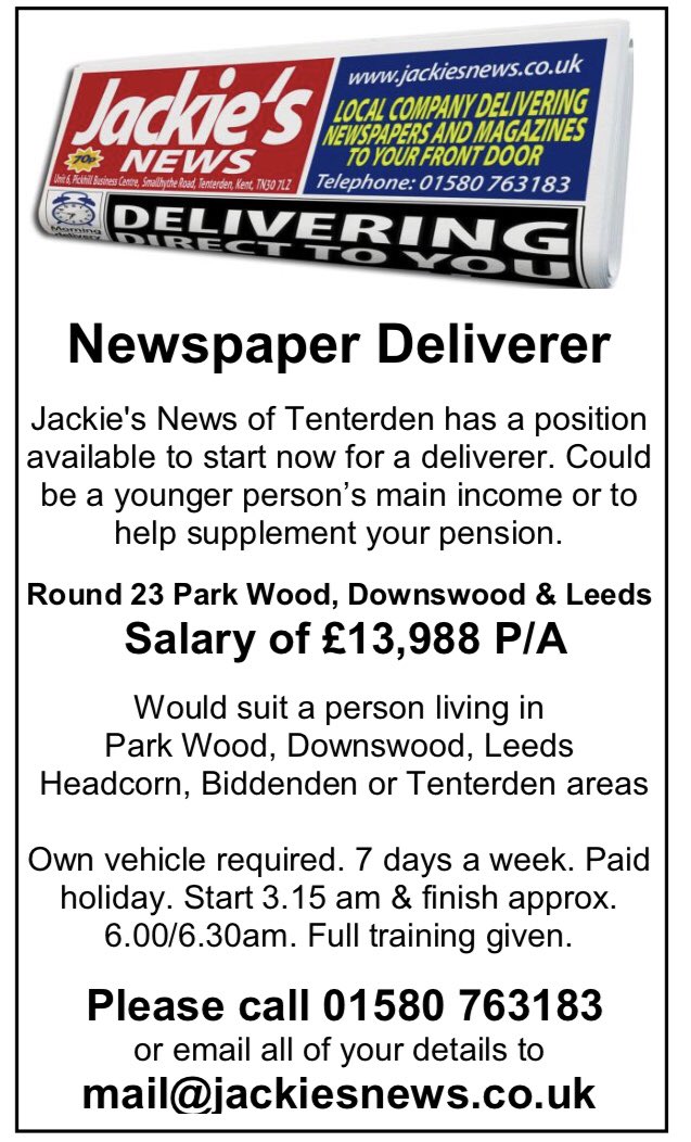 jackiesnews's tweet photo. Job available in Maidstone, but also works for people in 
Sutton Valence
Headcorn
Biddenden
St Michaels
Tenterden
#getintouch https://t.co/bmnVLPh16E