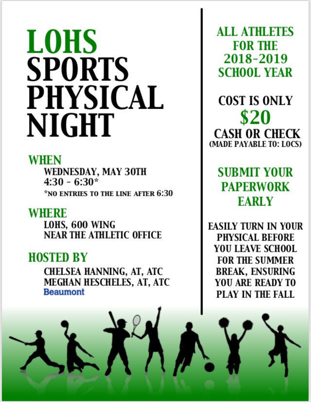 Physicals and Helmet Night Are May 30th at LOHS