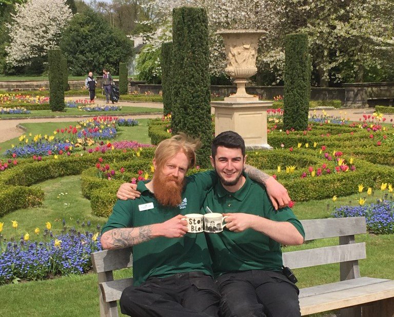 We're gearing up for #staffordshireday tomorrow &amp; here are two of our service team taking a well due rest with their @moorlandpottery mugs available from @CooksTrentham