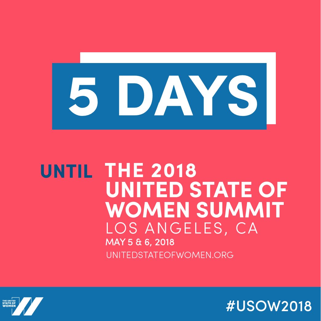 5 days! Where will you be coming to #USOW2018 from? Rep your hometown! #StateOfWomen unitedstateofwomen.org