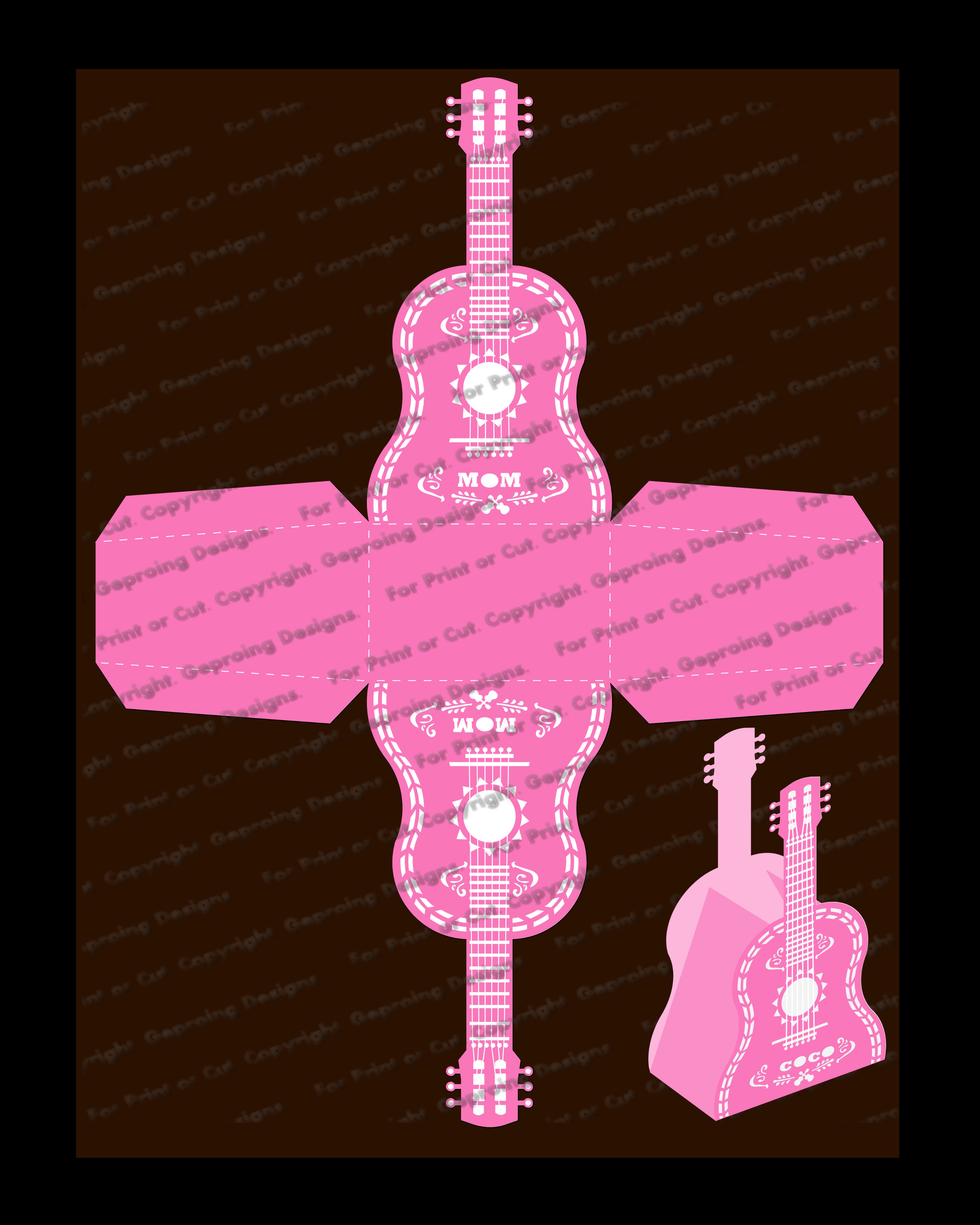 Guitar Coco Box, Coco Party Supplies, Template Box, Coco Printable