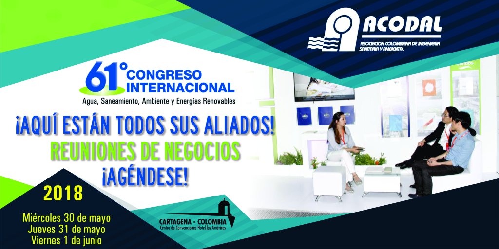 ACODALCOLOMBIA's tweet photo. Conozca a sus futuros aliados en asesorías consultoría, inversiones, gestión, suministro y construcción de proyectos de agua, saneamiento, ambiente, residuos y energías renovables en las reuniones de negocios del 61º Congreso Internacional de ACODAL info: https://t.co/3r5pSvZ61d https://t.co/DmwiPv0WqE