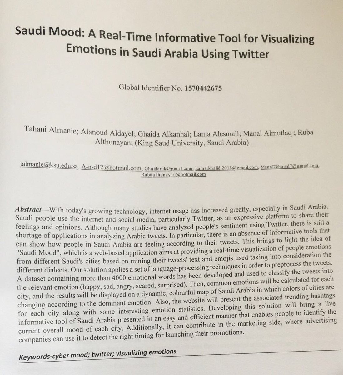 SaudiMood_'s tweet photo. We're happy that our paper was accepted and we had the pleasure to present our work on Saudi Mood in Saudi Computer Society National Computer SCS-NCC'2018 Conference @SaudiComputer @Alanoud_SD https://t.co/1RtYnS999J