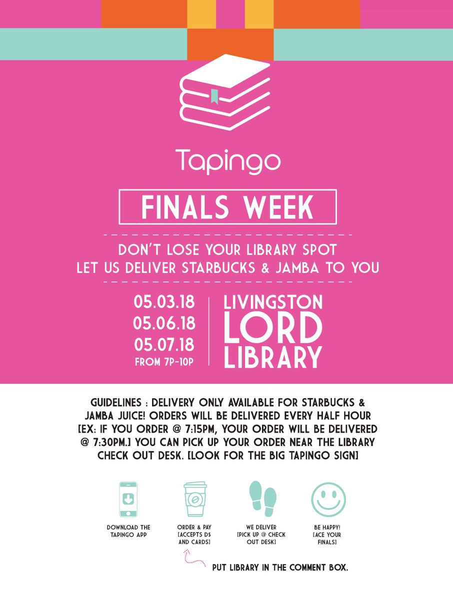 MSUMDining's tweet photo. Studying in the library tonight ✅
Don't want to lose your library spot to get study fuel✅

We have you covered -- we will be delivering Starbucks and Jamba Juice to the library from 7p-10p tonight.

Check out the attached for more details --

#Tapingo https://t.co/afzvYuaZvZ